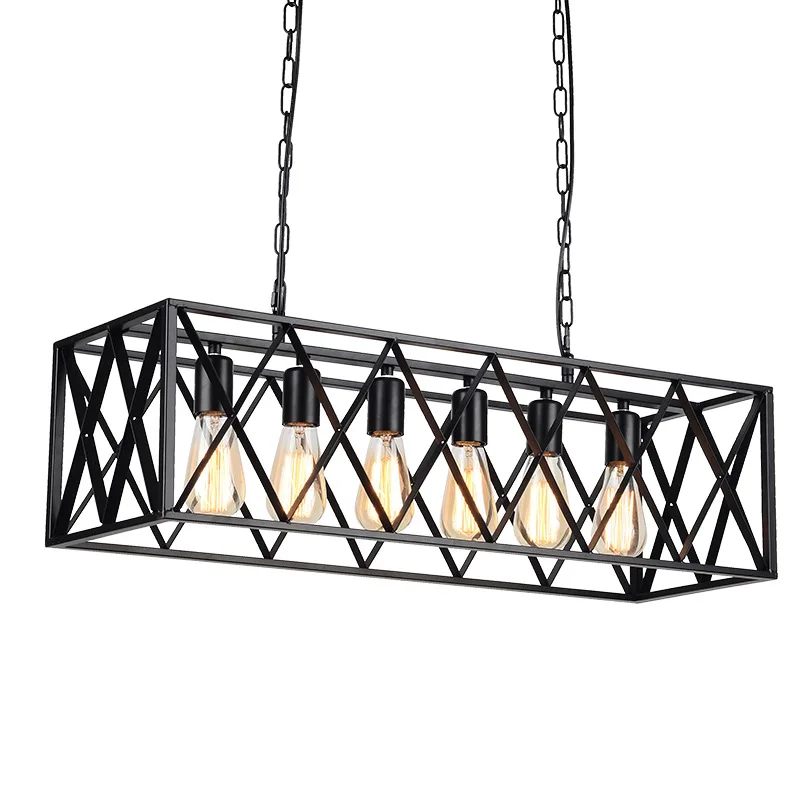 Cuboid frame iron net chandelier industrial wind bar desk antique personality theme restaurant luminaire | Освещение