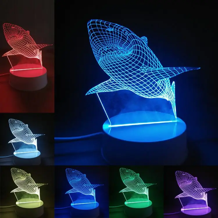 3D ночник Акула изумительная Оптическая иллюзия светодиодная лампа домашние