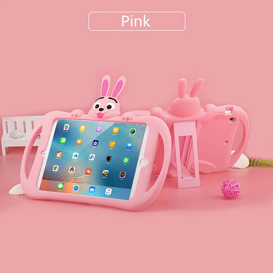 pink-rabbit Детский противоударный чехол для iPad 9,7 A1893 A1954 A1822 A1823 безопасный силиконовый мягкий чехол для планшета с изображением животных - Цвет: pink-rabbit
