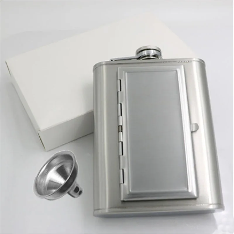 6 OZ Креативный чехол для сигарет, 6 унций, 5 унций, нержавеющая сталь, фляга для виски, бутылка для ликера, черная из искусственной кожи, с воронкой, для дома, для спорта на открытом воздухе - Цвет: 6 OZ