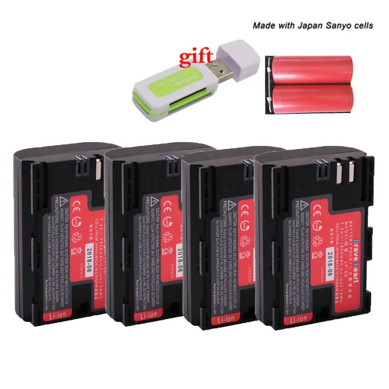4 batteries Аккумулятор 1865 мАч для камеры lp e6 lpe6 LP-E6 LP-E6N LP E6N+ зарядное устройство типа C для Canon DSLR EOS 60D 5D3 7D 6D 70D 5D Mark II III - Цвет: 4 batteries