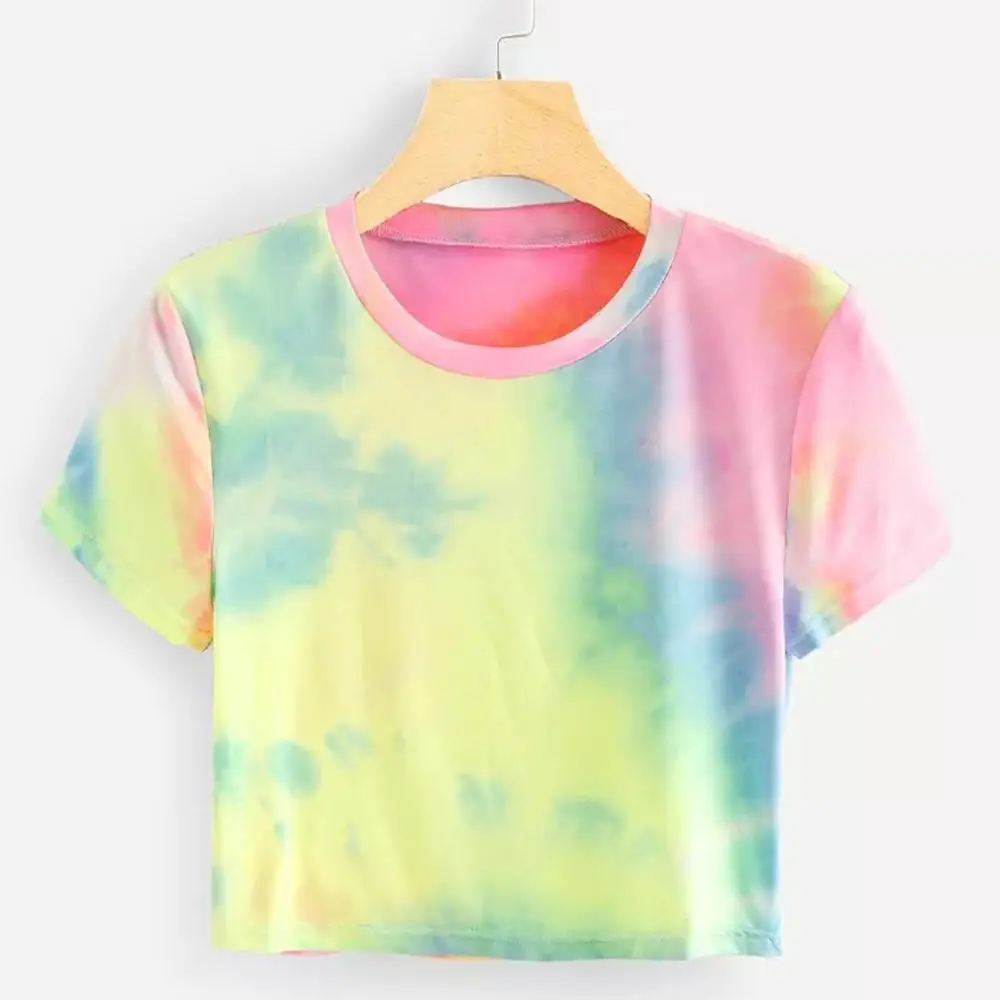 A Женские летние топы, футболка с принтом Tie Dye, короткий рукав, топы с круглым вырезом, Повседневная футболка, женская одежда harajuku, футболка TS3 - Цвет: A