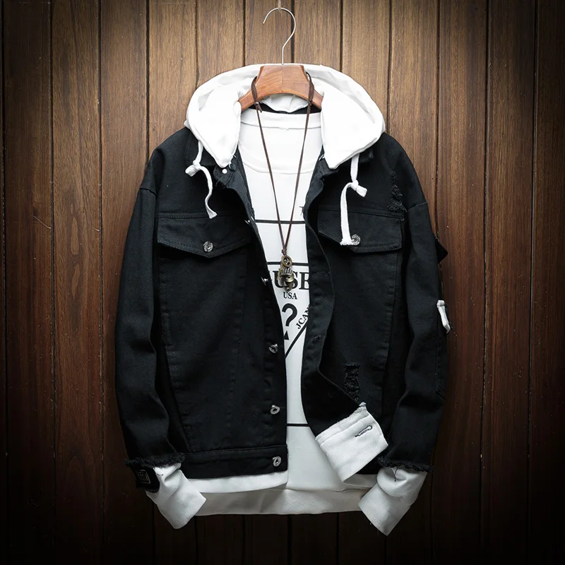 Мужская Осенняя джинсовая куртка с капюшоном розовая хорошего качества
