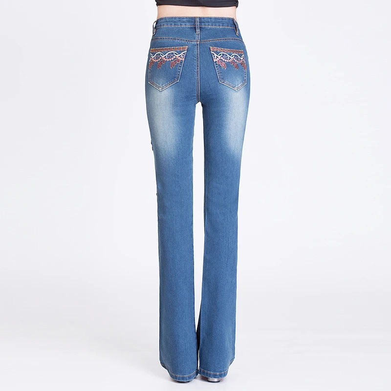 Summer Spring Designer Women Flower Embroidery Stretch Bleached Denim Trousers Woman Autumn Blue Jeans Pants With Embroidered |