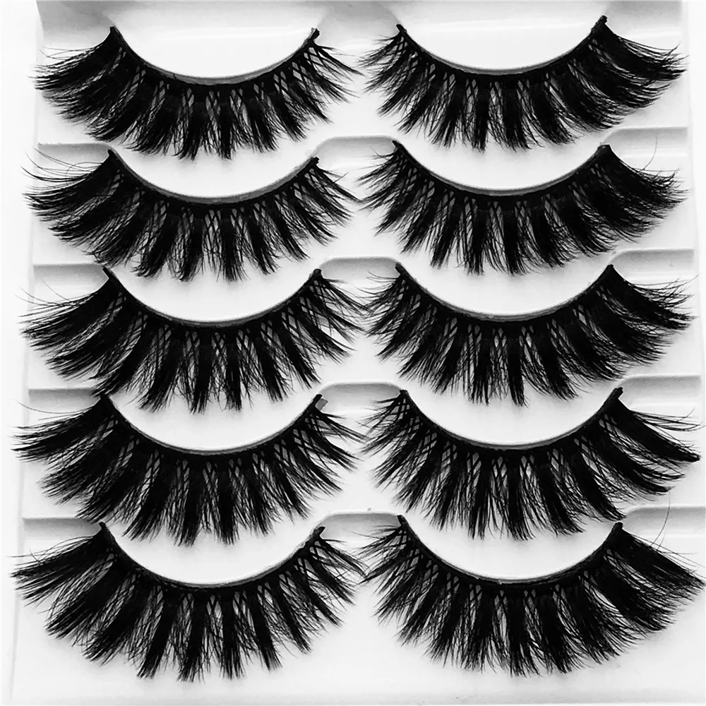 5 Pairs Mink Hair False Eyelashes Thick Curled Full Strip Handmade Lashes Eyelash Extension Tool Women Eyes Beauty Makeup | Красота и