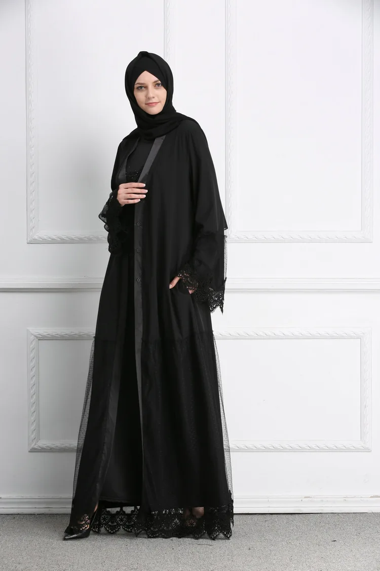 Женское пальто из полиэстера Abayas черного цвета мусульманский длинный кардиган Дубай шарф-болеро Manteau Femme Musulmane Islamic clothes Hijab