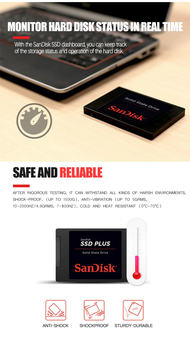 Sandisk 120 ГБ SSD Plus жесткий диск SATA III 2," 240 ГБ Внутренний твердотельный накопитель 480 ГБ ноутбук твердотельный диск SSD 1 ТБ
