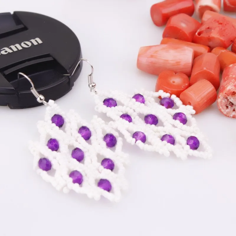4 UJewelry 100% большие серьги ручной работы белого и фиолетового цвета ювелирные