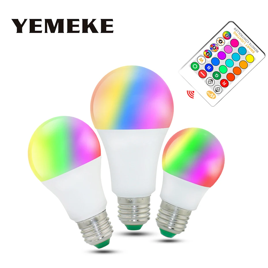 

Светодиодная лампа RGB 4 шт./лот, 5 Вт, 10 Вт, 15 Вт, 220 В, светодиодная лампа RGB E27, волшебный Точечный светильник, 16 цветов