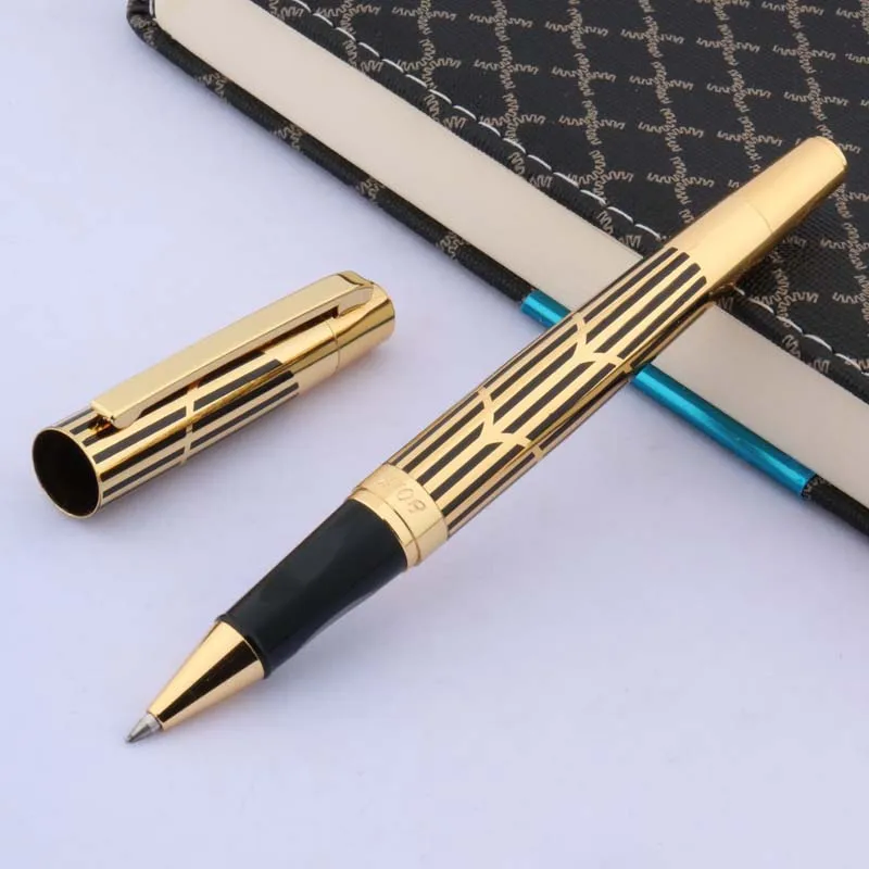 Элегантная золотистая отделка черные и Золотые полоски Ручка роллер|rollerball pen|gold