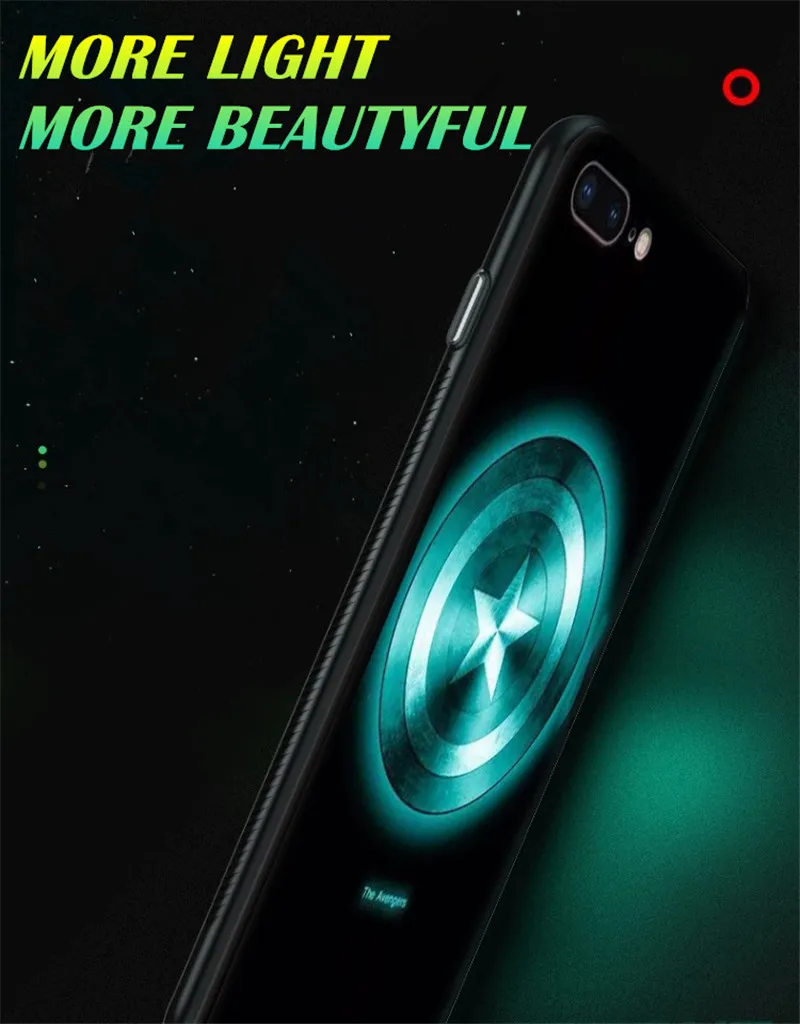 QINUO Marvel супергерой светящийся чехол для iphone 6 6s 7 8 Plus закаленное стекло чехол для телефона для iphone X XS Max XR Coque Funda Capa
