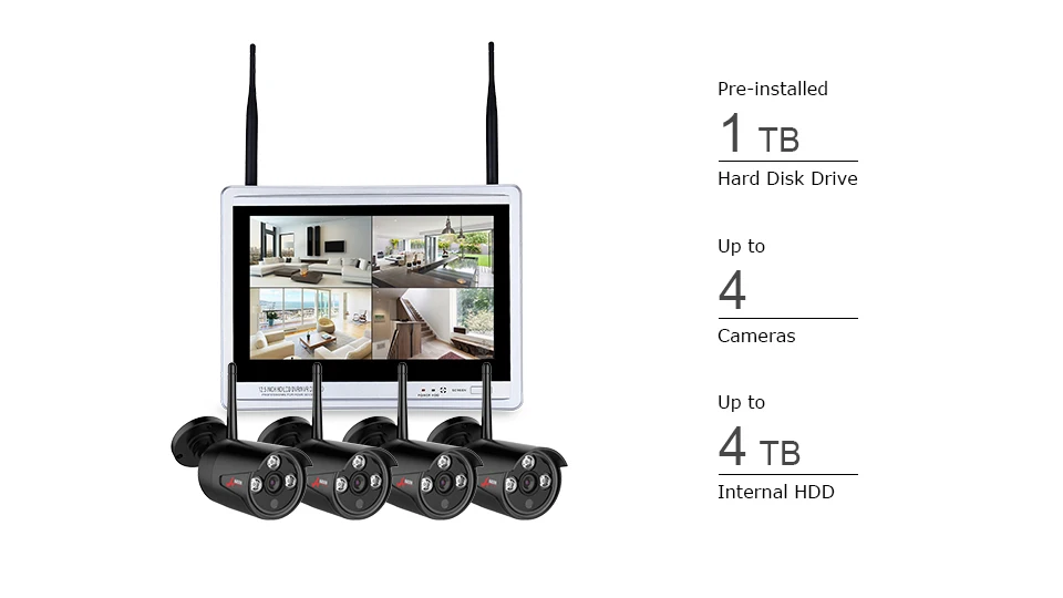 ANRAN P2P 1080P 12 дюймов ЖК-дисплей монитор 4CH NVR жесткий диск 2.0MP 3 массив ИК Открытый Беспроводной IP WI-FI Камера видеонаблюдения Системы