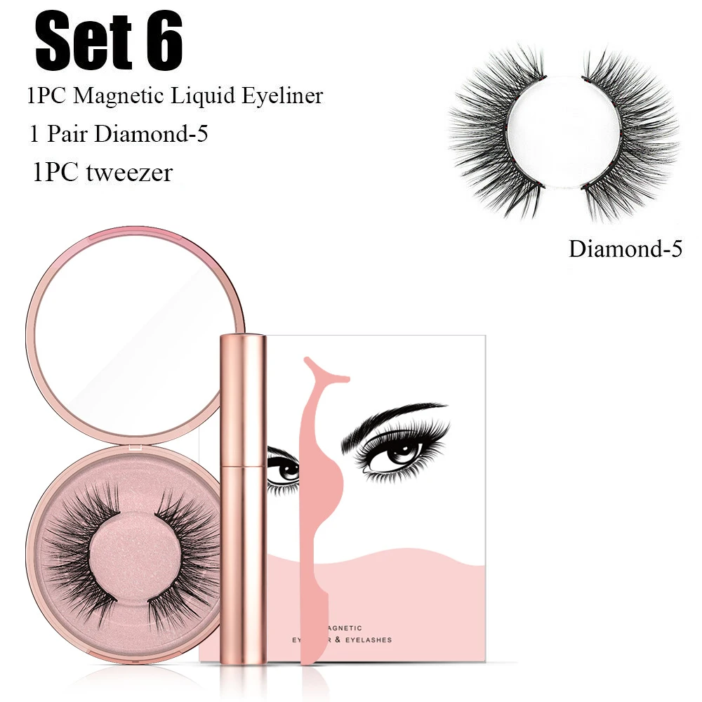 New Magnetic Eyelashes with A Set of Natural Eyelashes False Eyelashes Magentic Liquid Eyeliner+ A Tweezers Full Set TSLM2