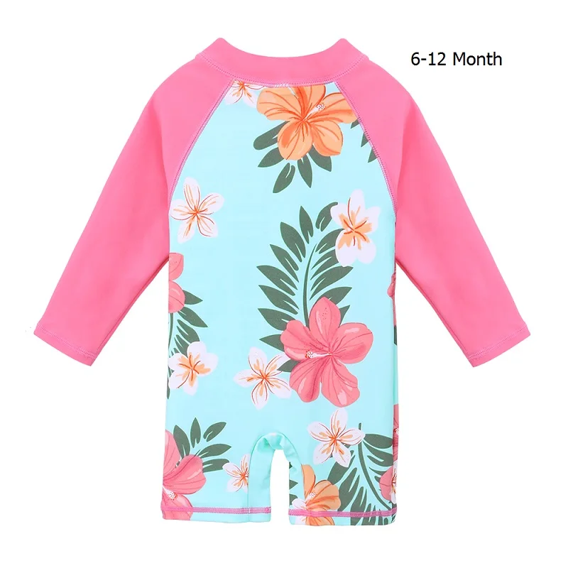 6-12 Month cyanflowe BAOHULU; UPF50+; одежда для купания для маленьких девочек с героями мультфильмов; голубой купальный костюм с динозавром; детский цельный купальный костюм; одежда для купания для девочек - Цвет: 6-12 Month cyanflowe