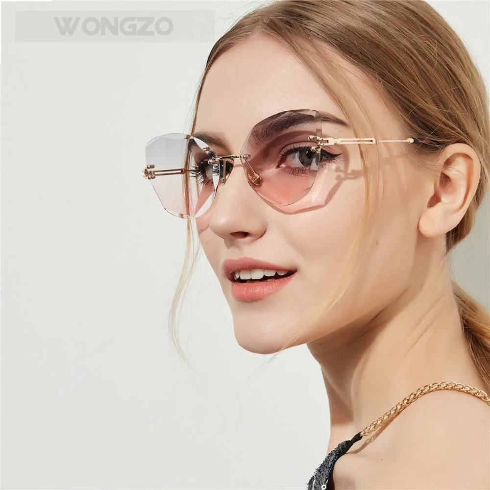 WongZo Borderless sunglasses Retro Cat eye glasses Sun protection Marine style party for women UV400 | Аксессуары для одежды