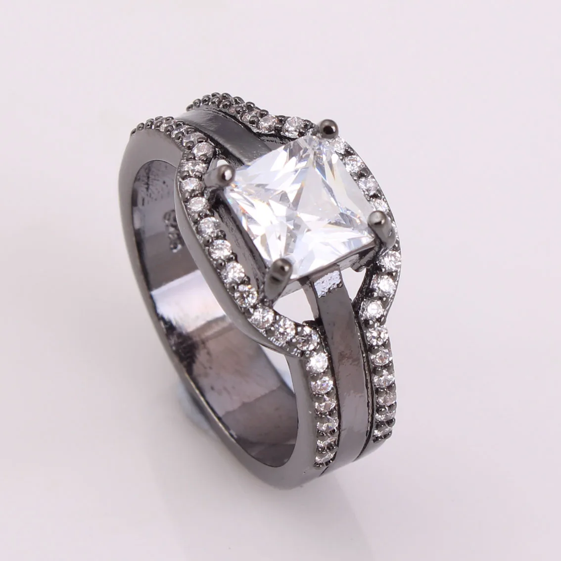 2016 черное кольцо белый кубический циркон Женские Ювелирные изделия роскошные