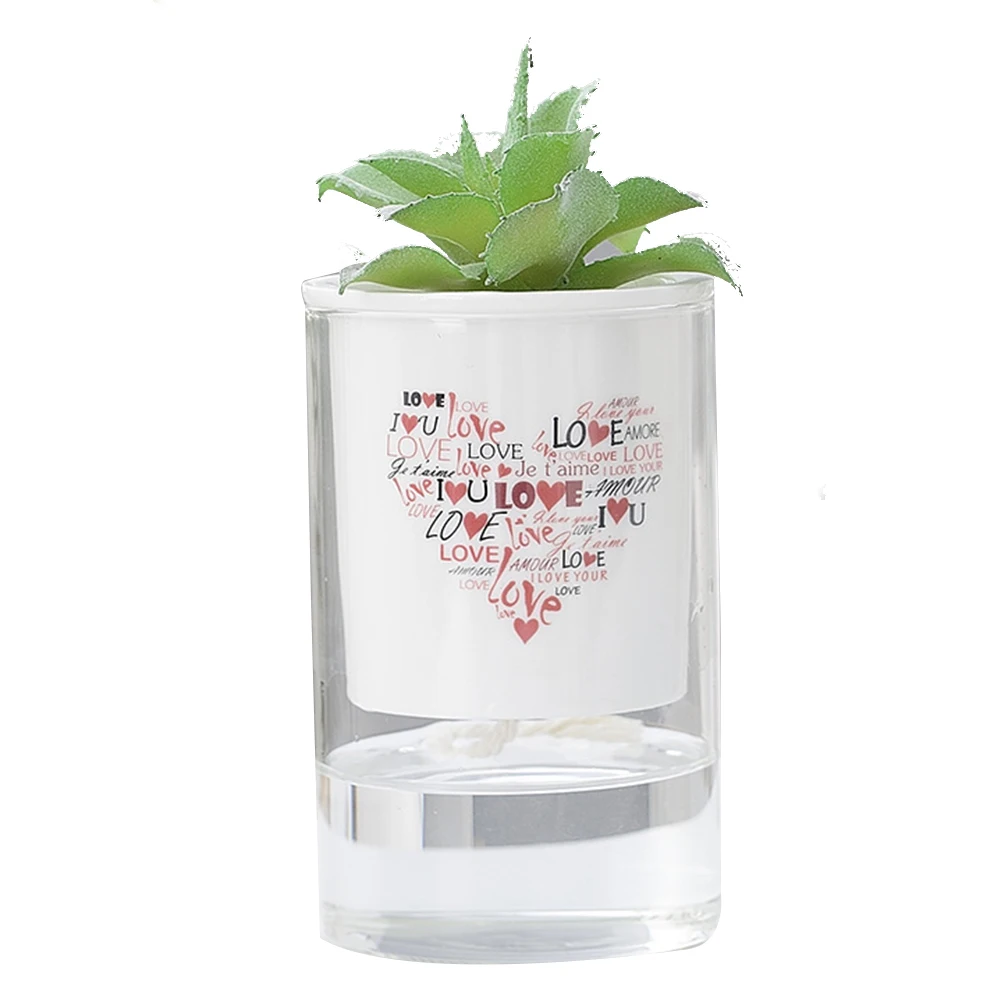 white Love Home Ceramic Plants Pot Flower Succulent Self Watering Pot for Office Desktop Maceta verde auto absorbente RT99 - Цвет: white Love