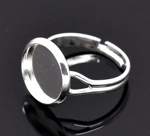 free shipping!!!!!200 pcs/lot silver plated Tone Adjustable Ring Settings fit Cameo base 12mm