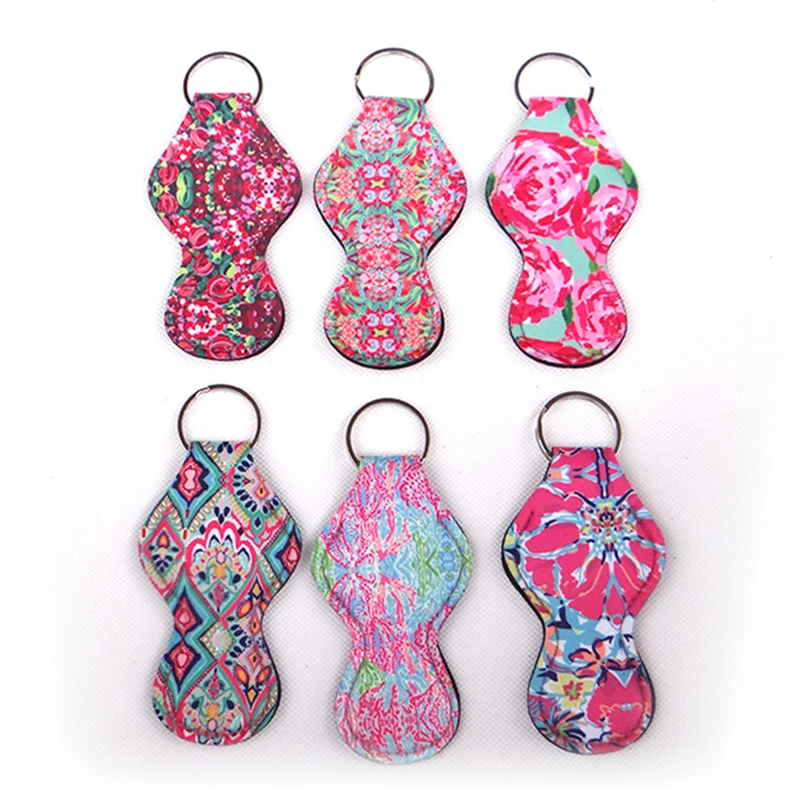 50 шт./партия неопреновый брелок для ключей держатель чапстик роза бальзам губ
