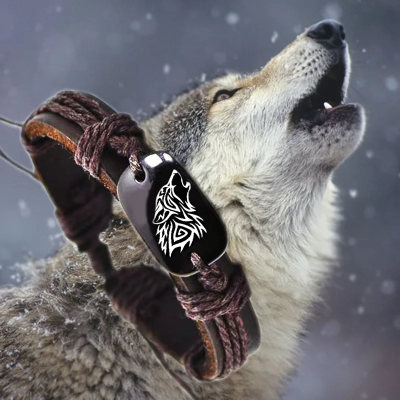 Roar Wolf Animal Backer плетеный кожаный браслет унисекс резные из кости яка, модный браслет для женщин и мужчин Прямая поставка