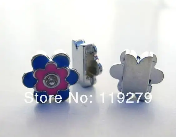 20pcs 8mm zinc alloy with one piece of rhinestone DIY Flower mix colors Slide Charms Fit to Pet Collars and Wristbands Belts | Украшения и