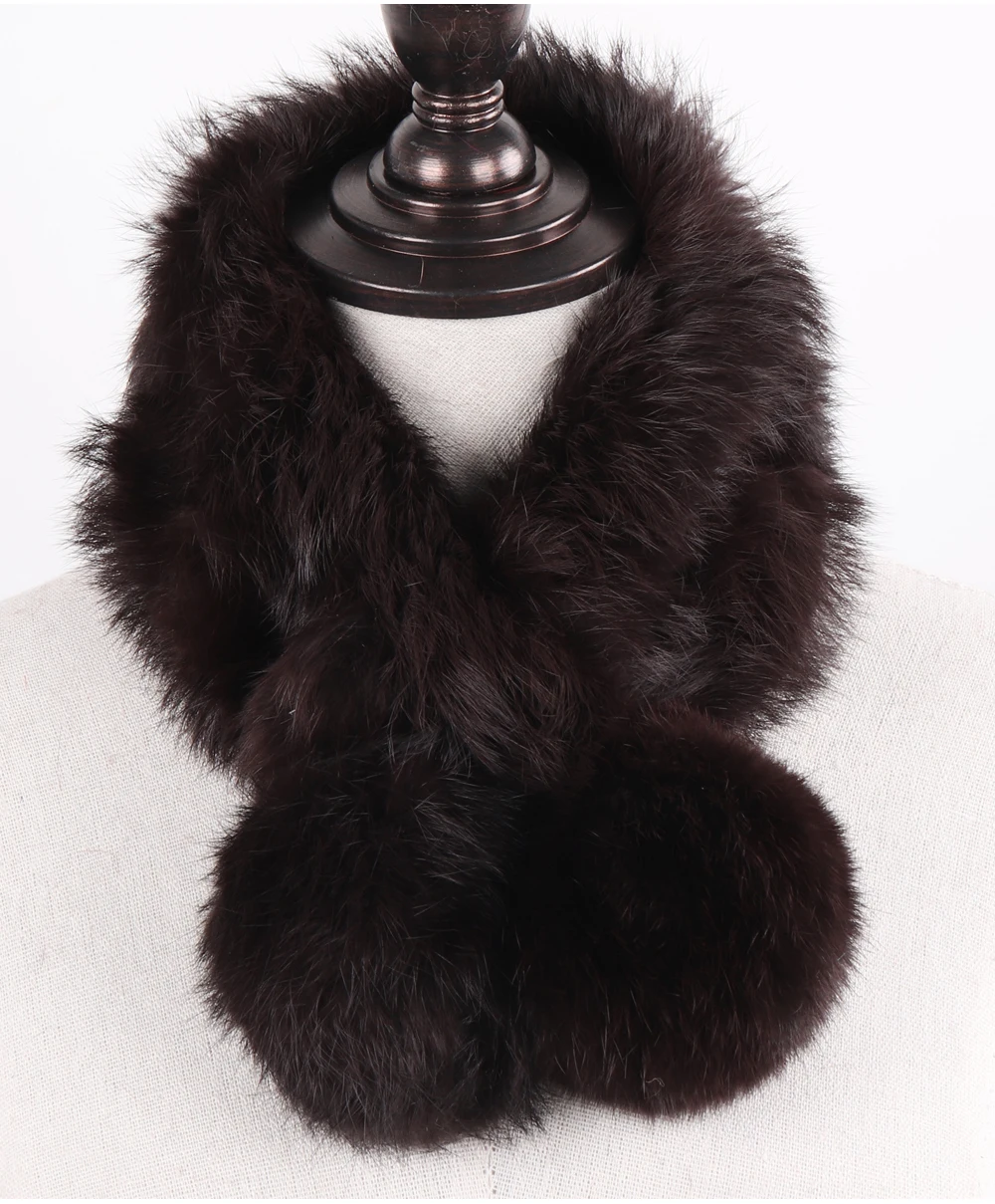 New Lady Real Natural Rabbit Fur Scarf Women Winter Fashion Knitted Rabbit Fur Muffler Natural Soft Warm Real Rabbit Fur Scarves