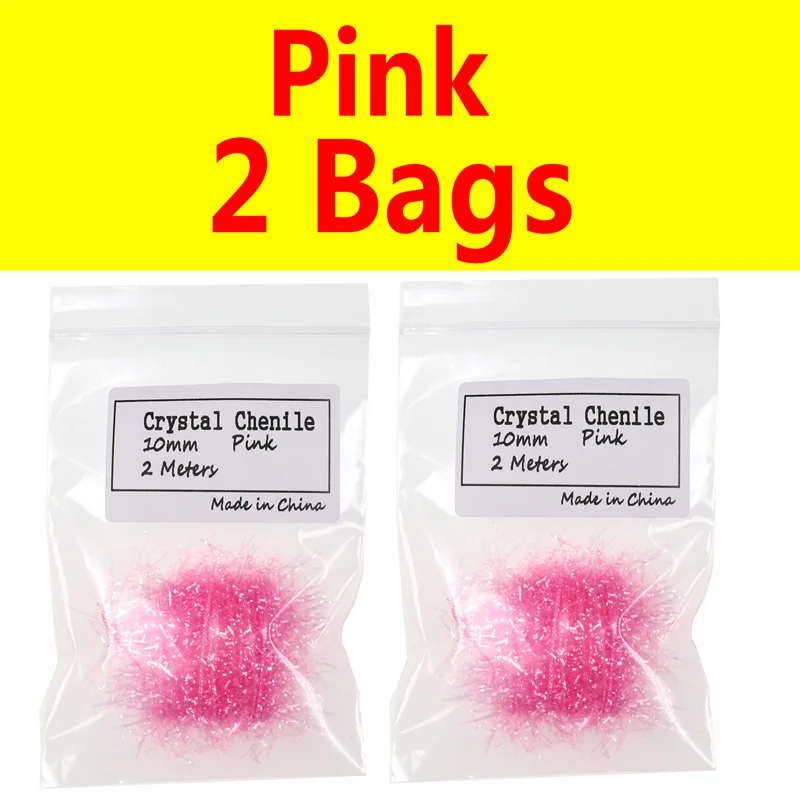 Pink 2 Bags Bimoo 2 сумки 10 мм широкая Хрустальная вспышка мишура Hackle вспышка для мух завязывание стример яйцо Летающая наживка для лосося форель лососевые приманки - Цвет: Pink 2 Bags