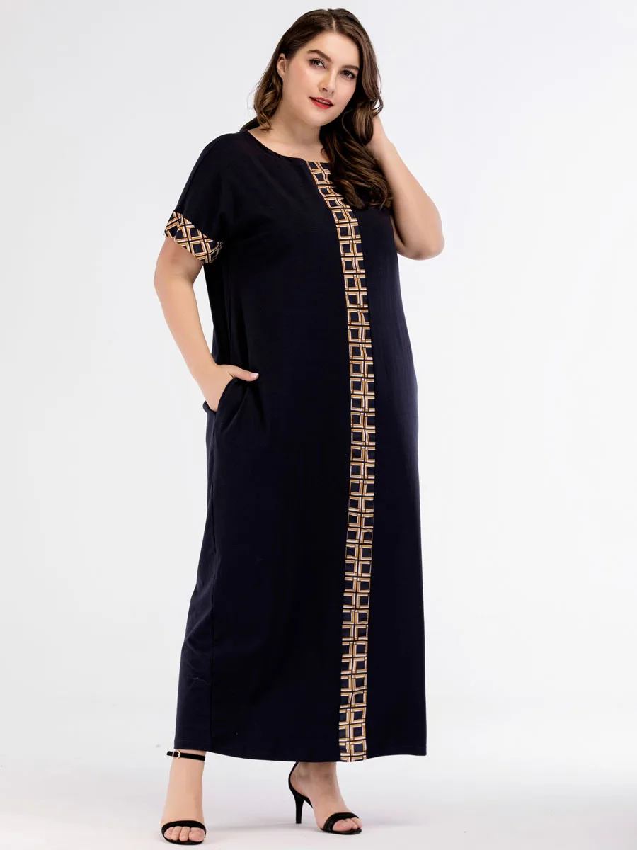 Largesize Casual Print Maxi Dress Knitted Muslim Abaya Full Skrit Loose Kimono Long Robe Gowns Middle East Arab Islamic Clothing |