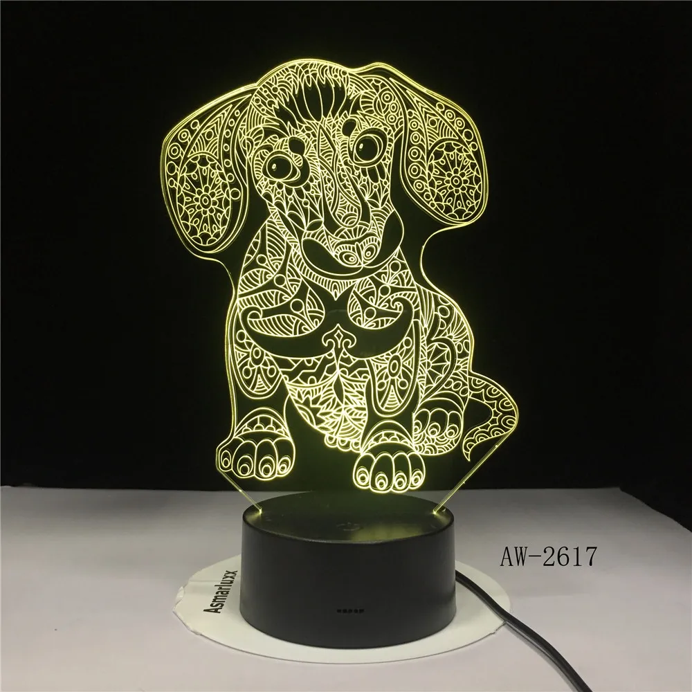 GX2617 Собака Щенок 3d лампа прекрасная 7 Изменение цвета 3D цветной яркий светильник
