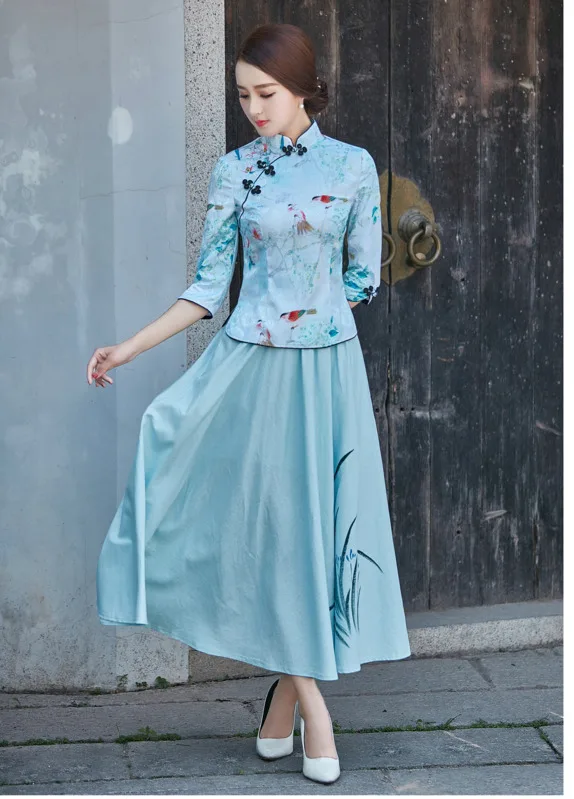 Sheng Coco 9 цветов китайские Топы Ципао Женская футболка Китай Mujer лето узор Cheongsam Китайская традиционная блуза одежда