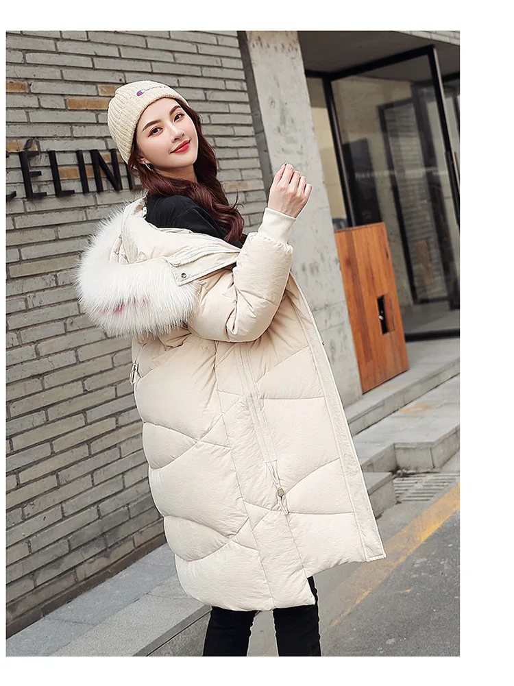 Thick Jacket Big fur collar Women's New Korean Version Big Fur Collar Medium-long Knee Size Thickened Jacket 1961