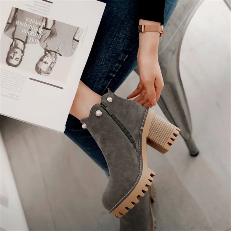 Женские полусапожки водонепроницаемые ботильоны на толстой платформе