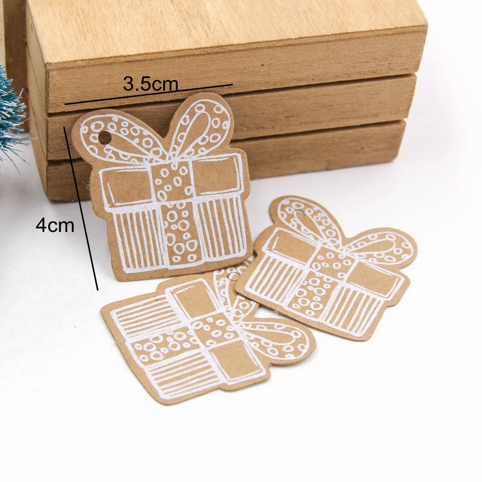 gift box 50 шт поделки своими руками бирка с веревкой Рождественская серия крафт Бумага теги нескольких типов для рождественской вечеринки этикетки упаковочные материалы для подарков - Цвет: gift box