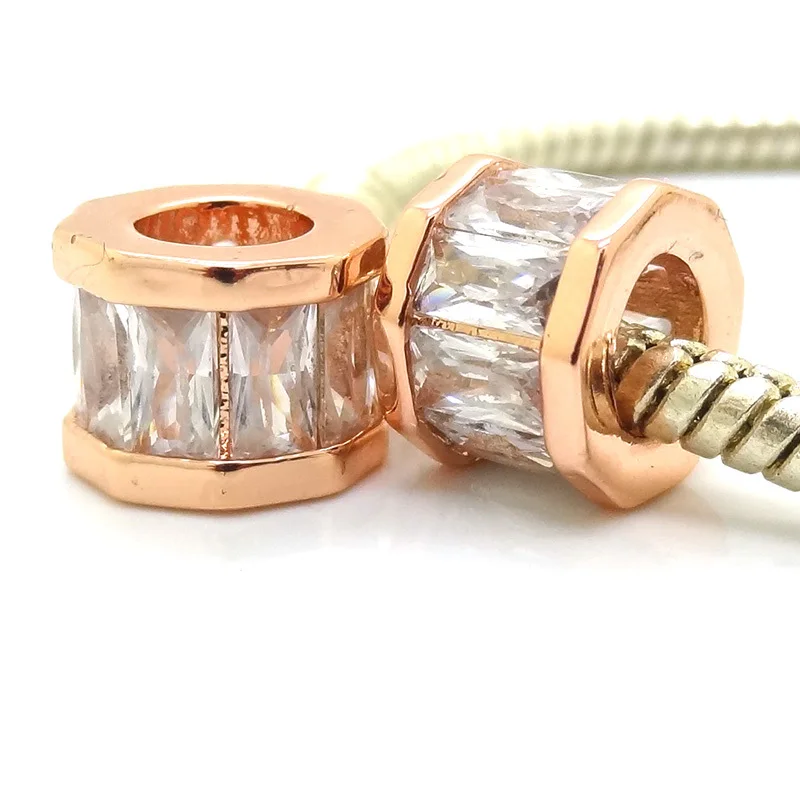 Европейские Бусины из розового золота с большим отверстием и микрозакрепкой