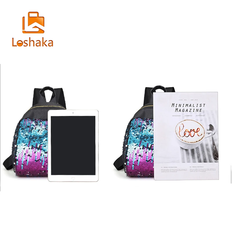 Loshaka Блестящий рюкзак женские кожаные рюкзаки с блестками модная школьная сумка