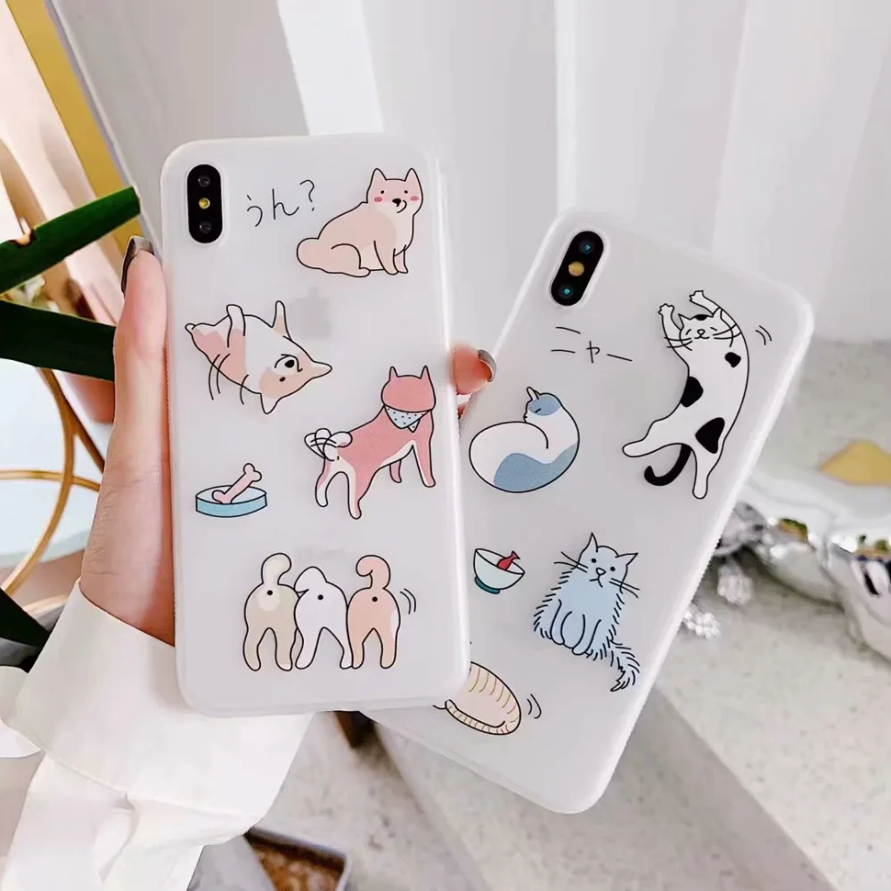 Милый прозрачный чехол ORYKSZ с мультяшным котом и собачкой для iPhone X XR XS Max