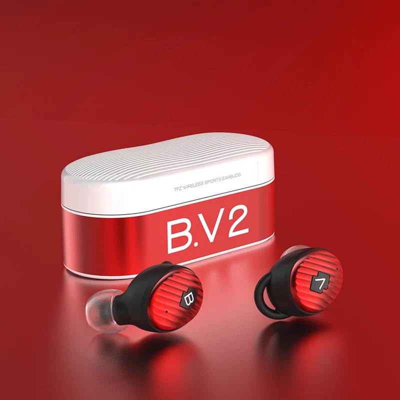 RED TFZ/B. V2 TWS Ture беспроводные наушники Bluetooth 5,0 с чехол для зарядки, 3D стерео звук наушники с двойным микрофоном - Цвет: RED