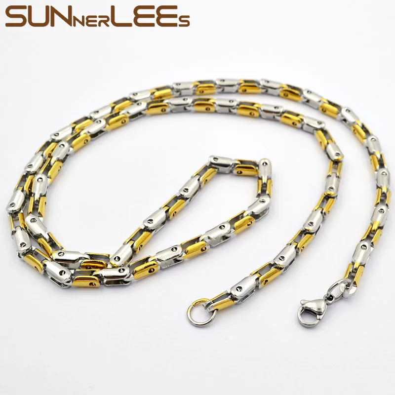 Silver-Gold SUNNERLEES ожерелье из нержавеющей стали 3~ 4 мм Геометрическая Цепочка Золото Серебро Черный для мужчин женщин модные украшения подарок SC95 N - Окраска металла: Silver-Gold
