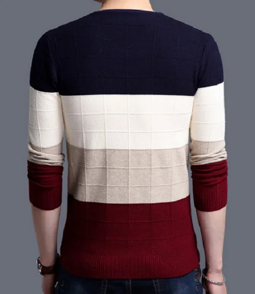 new fashion autumn winter Korean men casual patchwork v-neck knit bottoming slim fit shirt pullover warm wool cotton sweater | Мужская