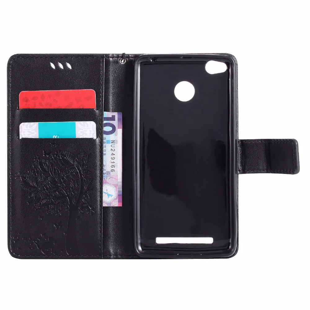 for coque xiaomi redmi 3s 3 s case cat and tree embossed flip wallet stand holder pu leather bag phone cover for redmi 3 pro free global shipping