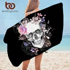 Банное полотенце BeddingOutlet в виде сахарного черепа, готическое пляжное полотенце из микрофибры с цветочным рисунком, розовая роза, прямоугольное, черный коврик для занятий йогой, 75 см x 150 см