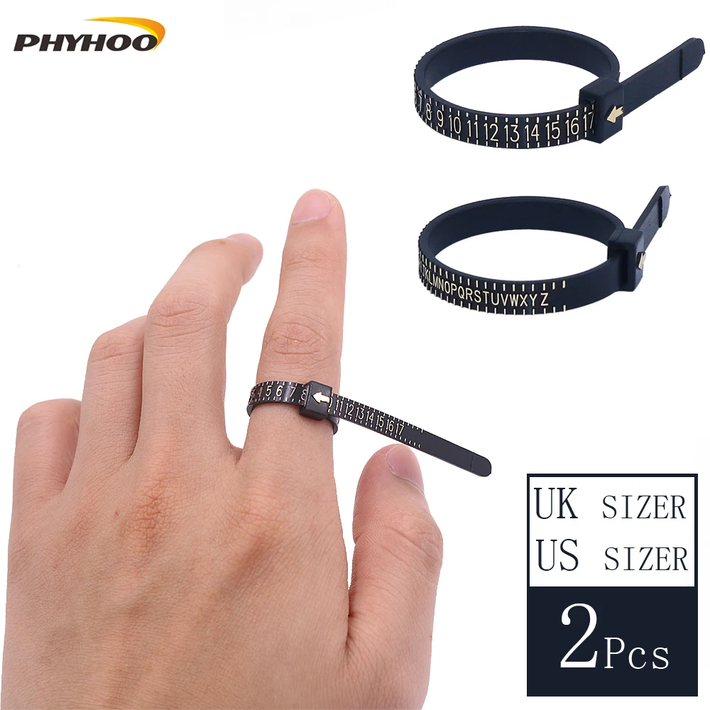 

PHYHOO US UK Ring Sizer Set Jewelry Making Tools Plastic Finger Sizing Ring Gauge Measurement Tool Belt for Womens Mens 2 PCS