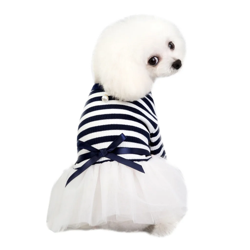 Платье для собак Transer маленьких темно-синее модное милое платье с бантом из