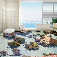 custom flooring photo wallpaper coral tropical fish ocean bathroom floor sticker painting wear non slip waterproof pvc wallpaper