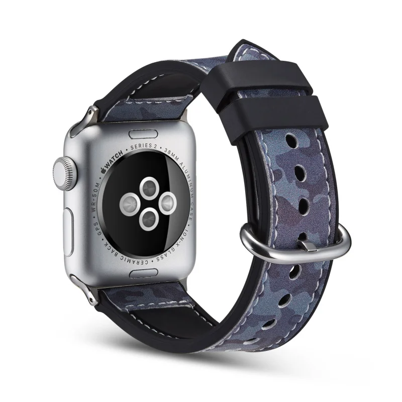 Модный ремешок для наручных часов для часов Apple Watch 5 4 3 2 1 серия специальный ремешок из натуральной кожи Камуфляж силикагель ремешок для часов