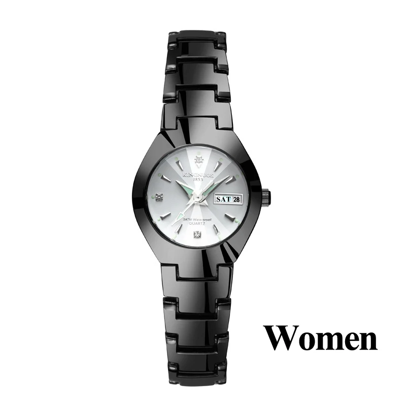 Women Black White Couple Watches for Lovers Kingnuos Brand Quality Quartz Wrist Watch Men and Women Watches Date Week Luminous Display Pair Hours - Цвет: Women Black White
