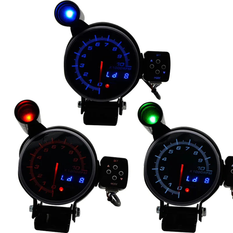 95 мм Тахометр RPM Gauge шаговый двигатель три светодиодных цвета дисплей с сдвигом светильник Black Face