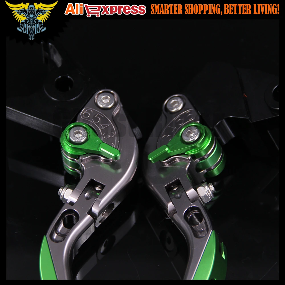 

New Laser Engraved Logo For Kawasaki Z1000 SX Z1000SX/Tourer 2017 Green&Titanium CNC Adjustable Motorcycle Brake Clutch Levers