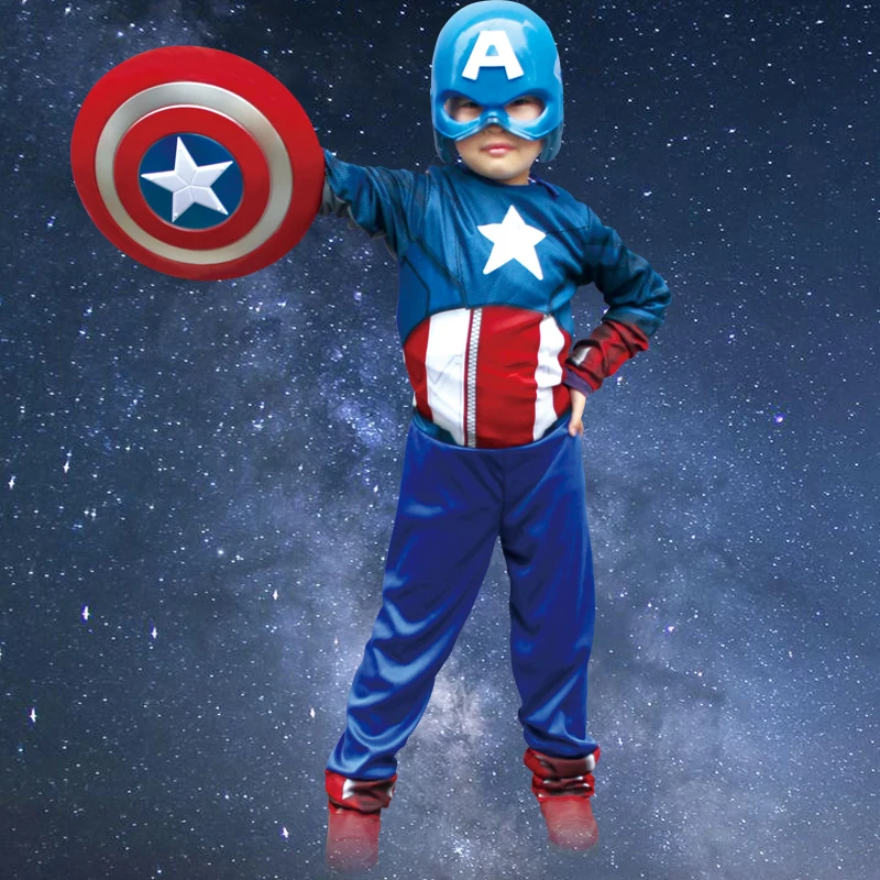 Костюм Капитана Америки Marvel для мальчиков; Детский карнавальный костюм супергероя на Хэллоуин; вечерние костюмы Стива Роджерса; ролевой косплей; детский Нарядный комбинезон