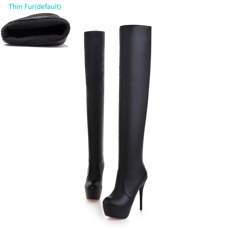 black 1 thin fur ALLENLYNN/модные высокие сапоги выше колена размера плюс 32-46 Женская Весенняя пикантная обувь на тонком высоком каблуке, женская обувь на платформе - Цвет: black 1 thin fur